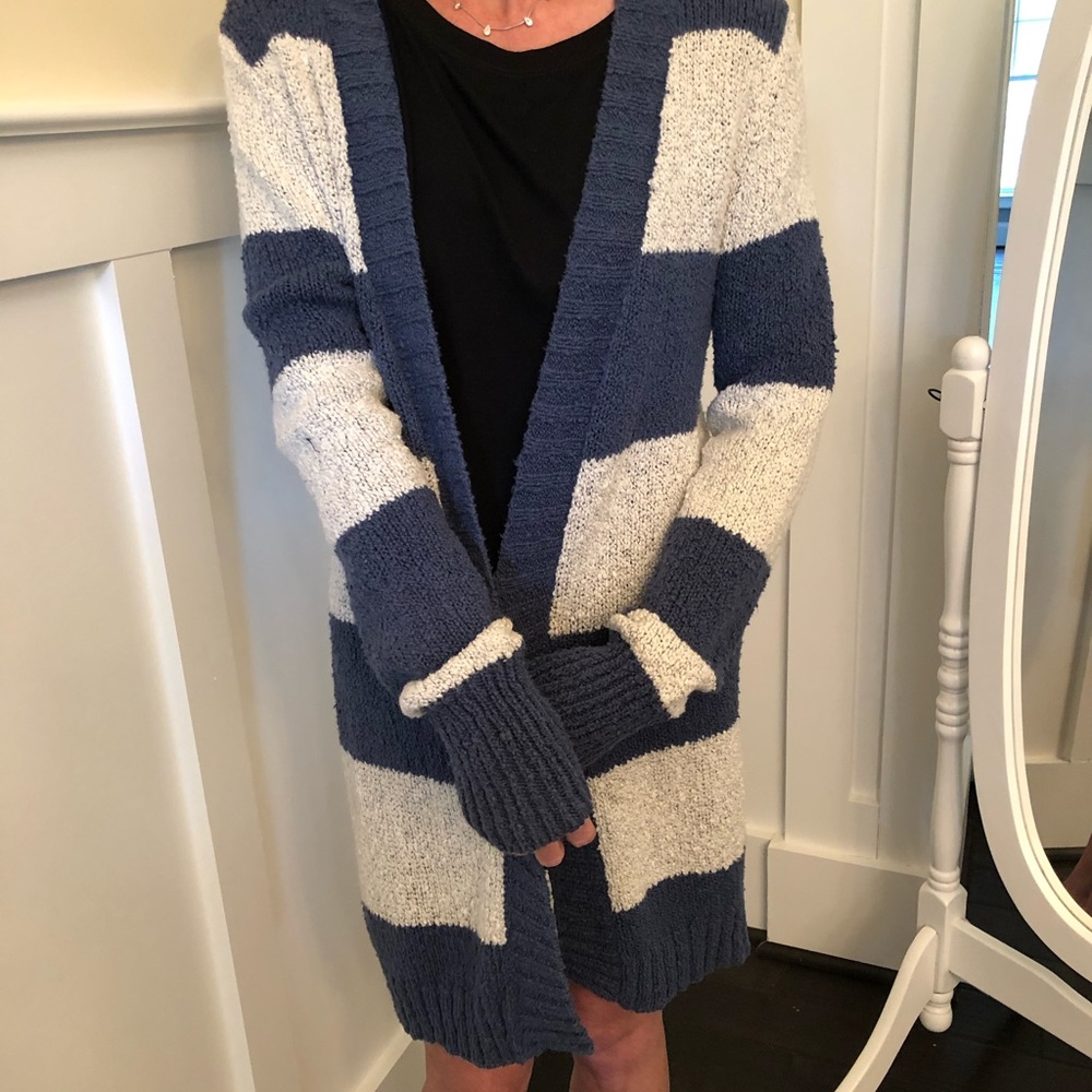 Blue and white striped cardigan